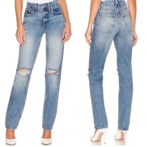 Good American 90s Icon Straight Leg Jeans Distressed